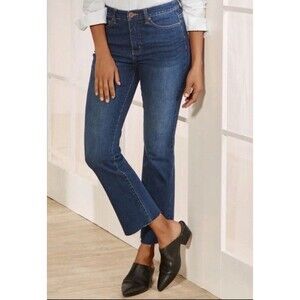 Soft Surroundings 5 Pockets Jeans Women Petite Bootcut Cropped Raw Hem Size 14P